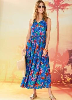 Blue Floral Tiered Dress