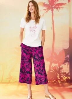 Purple Wide Leg Printed Trouser