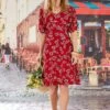 Red Floral Print Tea Dress