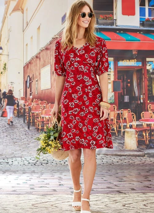 Red Floral Print Tea Dress 1 Red Floral Print Tea Dress