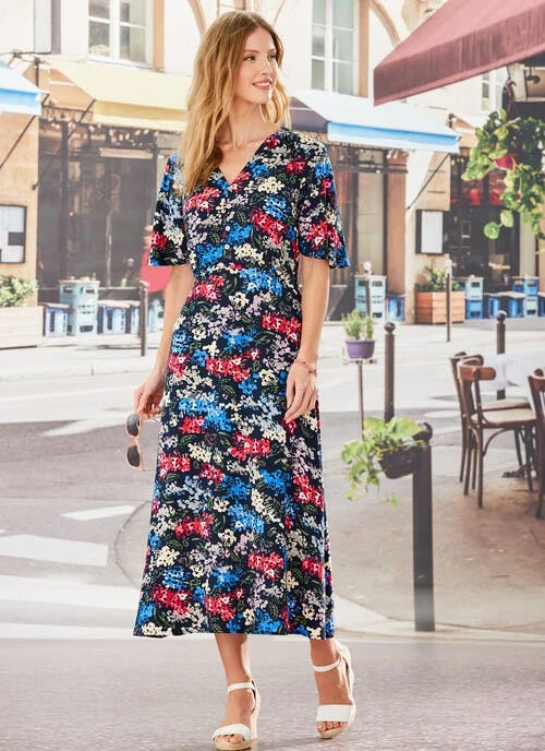 Navy Floral Printed Dress 1 Navy Floral Printed Dress