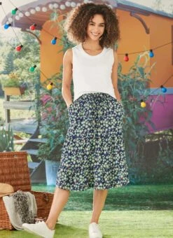 Navy Floral Skirt