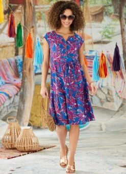 Blue Aztec Floral Printed Dress