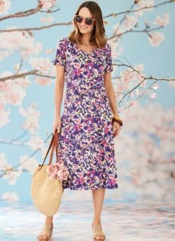 Pink Print Dress With Necklace