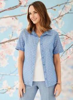 Blue Short Sleeve Blouse