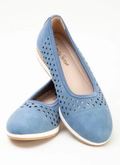 Navy Cut Out Ballerina Shoe