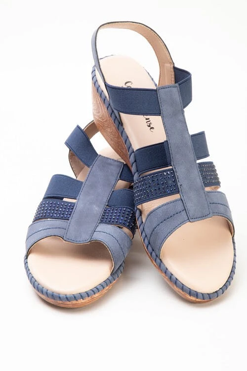 Navy Jewelled Wedge Sandal 1 Navy Jewelled Wedge Sandal