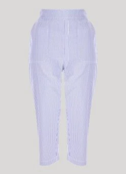 White Cropped Stripe Trousers
