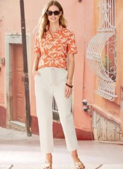 Stone Chambray Pull On Trousers