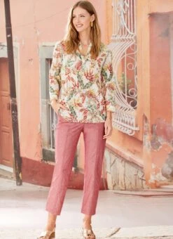 Pink Chambray Pull On Trouser