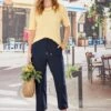 Navy Chambray Pull On Trousers