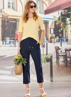 Navy Chambray Pull On Trousers