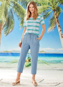 Blue Chambray Pull On Trouser