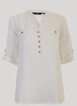 White Textured Cotton Blouse