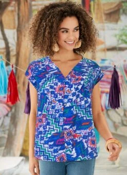 Blue Aztec Printed Blouse