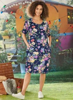 Blue Floral Printed Midi Dress