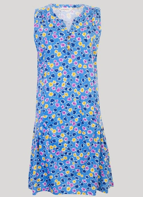 Blue Floral Printed Dress 2 Blue Floral Printed Dress - Image 2