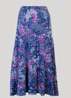 Navy Printed Tiered Maxi Skirt
