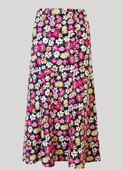 Navy Floral Printed Skirt 2 Navy Floral Printed Skirt - Image 2