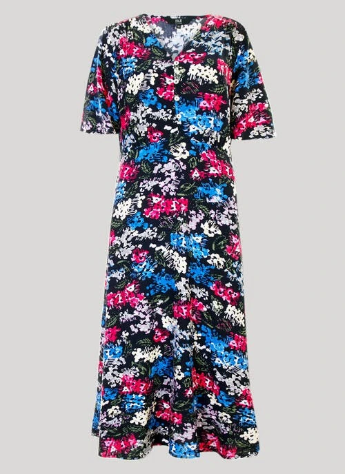 Navy Floral Printed Dress 2 Navy Floral Printed Dress - Image 2
