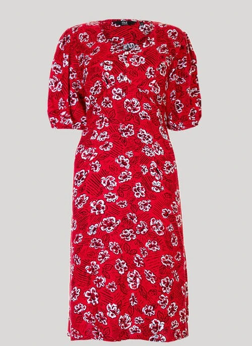 Red Floral Print Tea Dress 3 Red Floral Print Tea Dress - Image 3