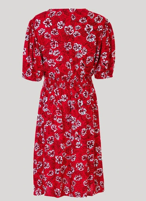 Red Floral Print Tea Dress 4 Red Floral Print Tea Dress - Image 4