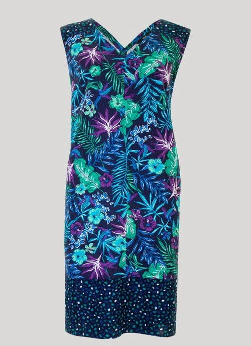 Floral Contrast Print Shift Dress 2 Floral Contrast Print Shift Dress - Image 2