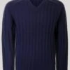 Navy V Neck Rib Jumper