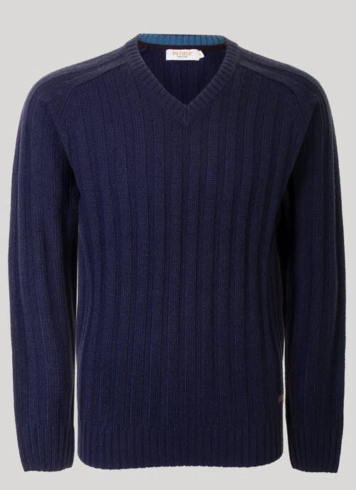 Navy V Neck Rib Jumper 1 Navy V Neck Rib Jumper