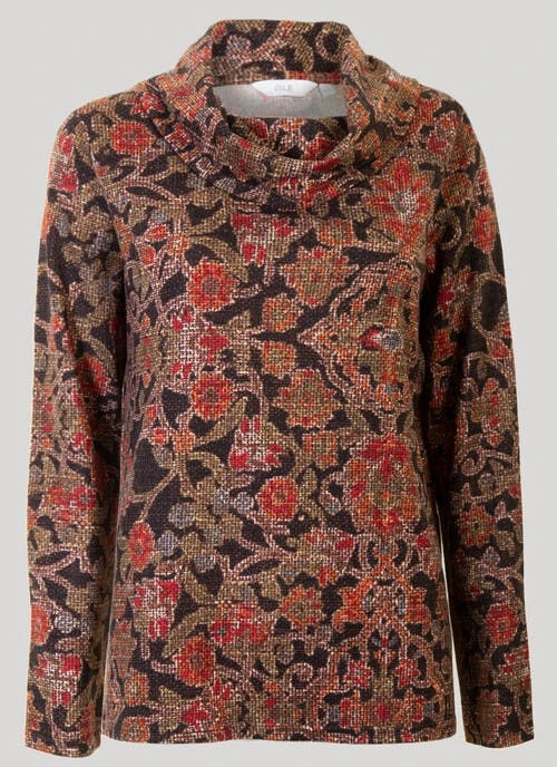 Orange Print Cowl Neck Top 2 Orange Print Cowl Neck Top - Image 2