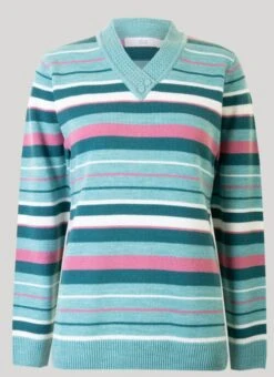 Aqua V Neck Stripe Jumper