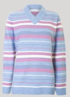 Blue V Neck Stripe Jumper