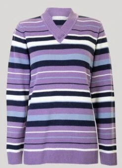 Lilac V Neck Stripe Jumper