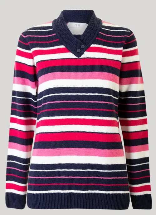 Pink V Neck Striped Jumper 1 Pink V Neck Striped Jumper