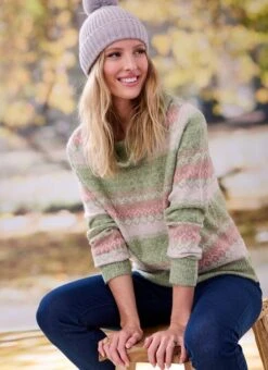 Green Fairisle Cowl Neck Jumper
