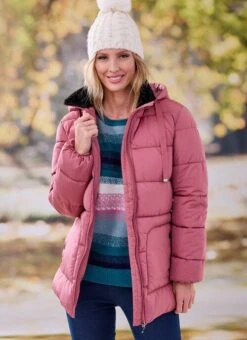 Rose Fur Trim Quilted Coat