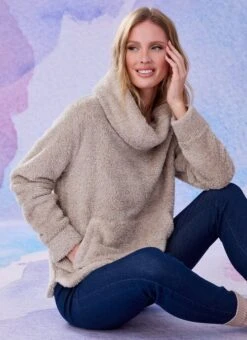 Stone Sherpa Cowl Neck Top