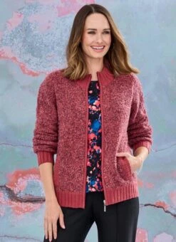 Russet Zip Front Boucle Cardigan