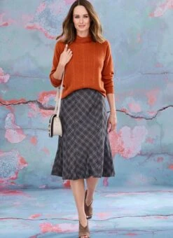 Check Textured Lined Skirt 27"