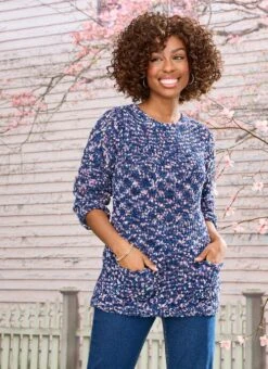Blue Multi Yarn Knitted Tunic