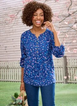 Blue Mixed Print Blouse