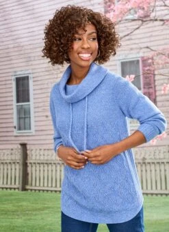 Denim Cowl Neck Knitted Jumper