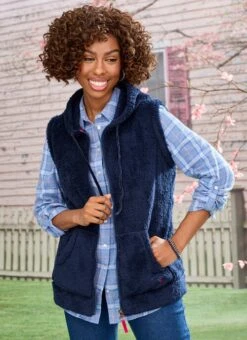 Navy Sherpa Hooded Gilet