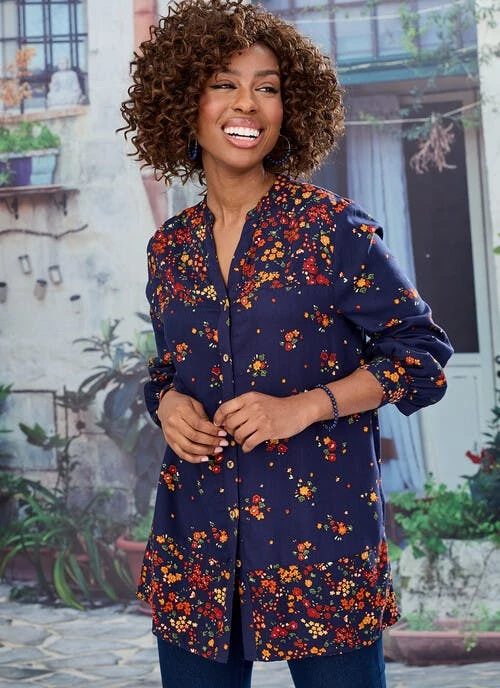 Navy Floral Printed Blouse -Outlet The Wardrobe Edit Store 44009pvs 525984b6949e50e