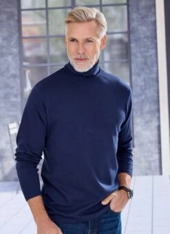 Navy Roll Neck Jersey Top