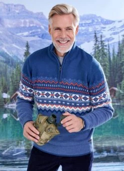 Navy Zip Neck Fairisle Jumper