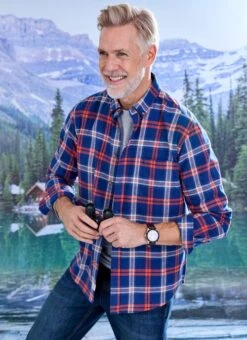 Orange Cotton Twill Check Shirt