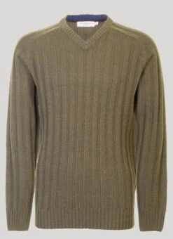 Green V Neck Rib Jumper
