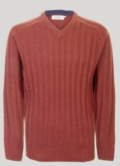 Red V Neck Rib Jumper