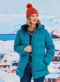 Teal Fur Trim Quilted Coat